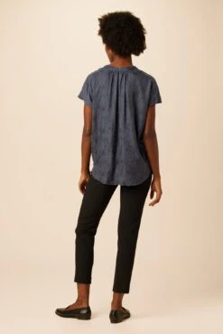 Renata Cupro Viscose Jacquard Blouse - Midnight Blue -AGOLDE Shop 10178 Renata Cupro Midnight Blue 3