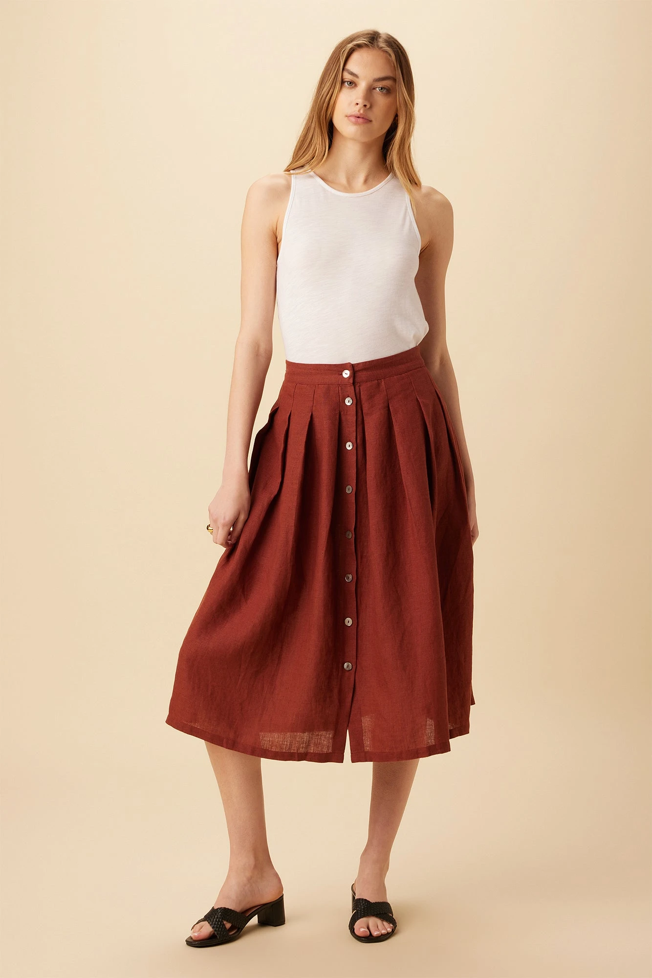 Mariah Linen Skirt - Rust 2 Mariah Linen Skirt - Rust - Image 2