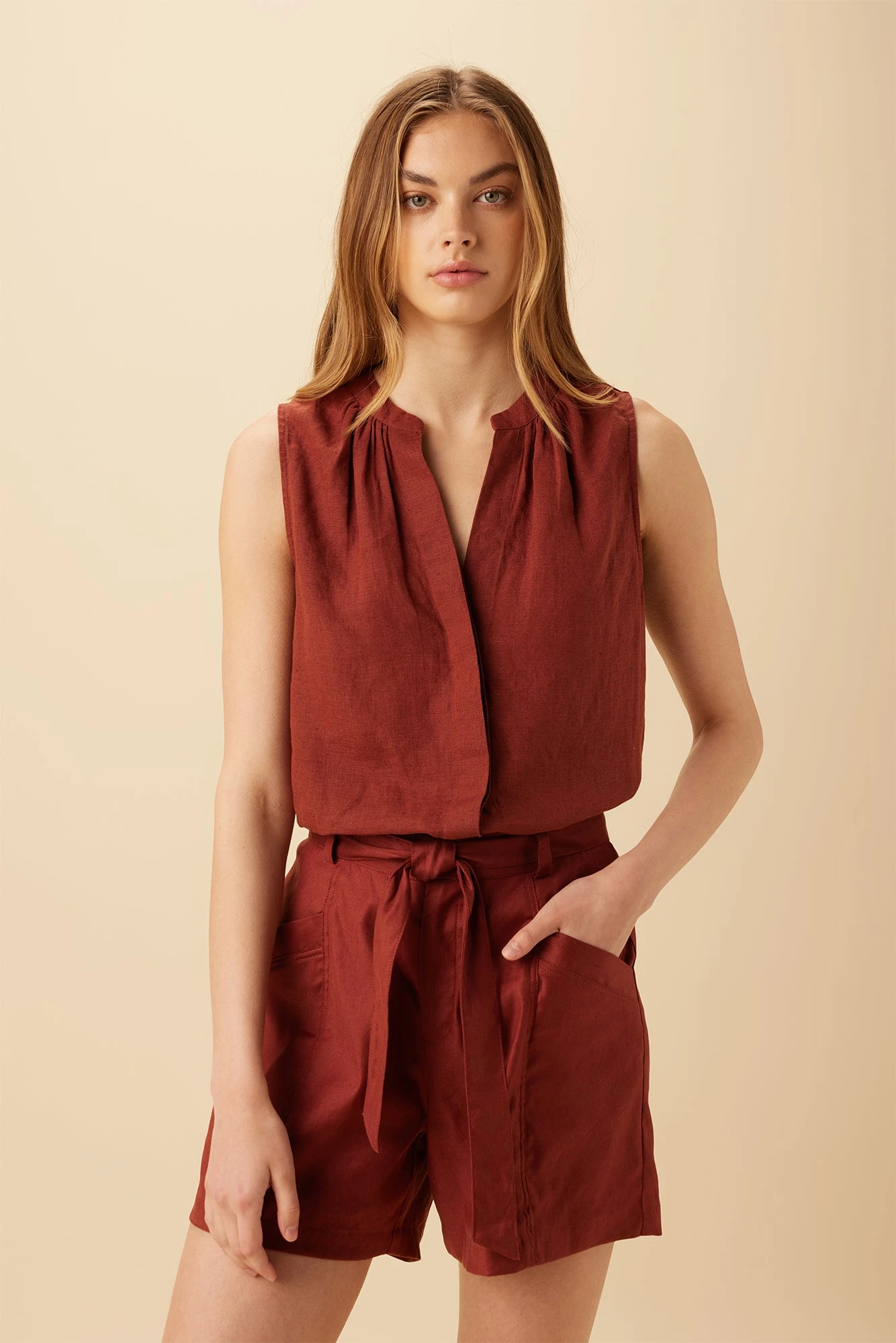 Dawn Linen Blouse - Rust 1 Dawn Linen Blouse - Rust