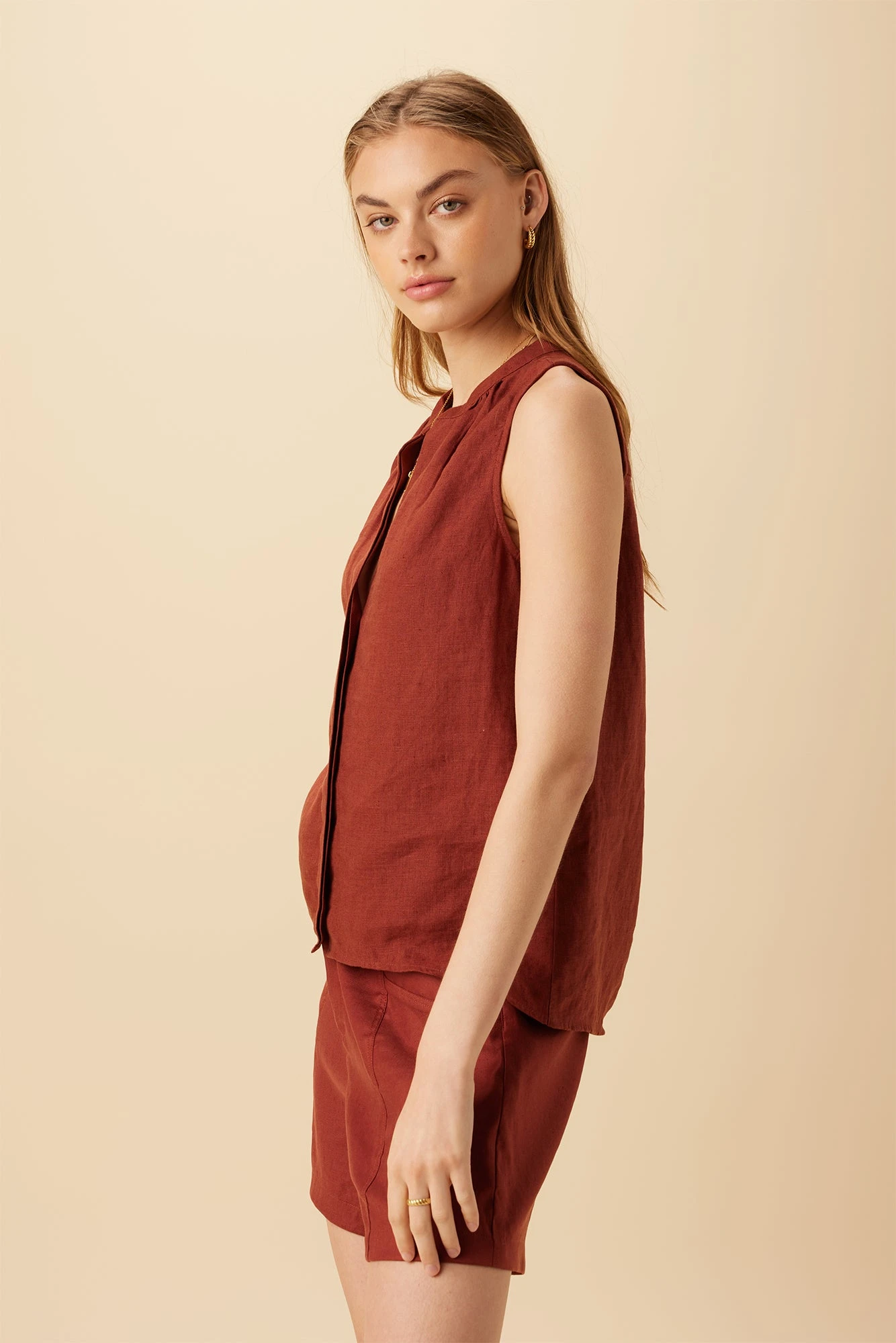 Dawn Linen Blouse - Rust 2 Dawn Linen Blouse - Rust - Image 2