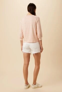 Issa Reverie Knit Tee - Rose Natural Stripe -AGOLDE Shop 10263 Issa Stripe Rose and Ivory 3