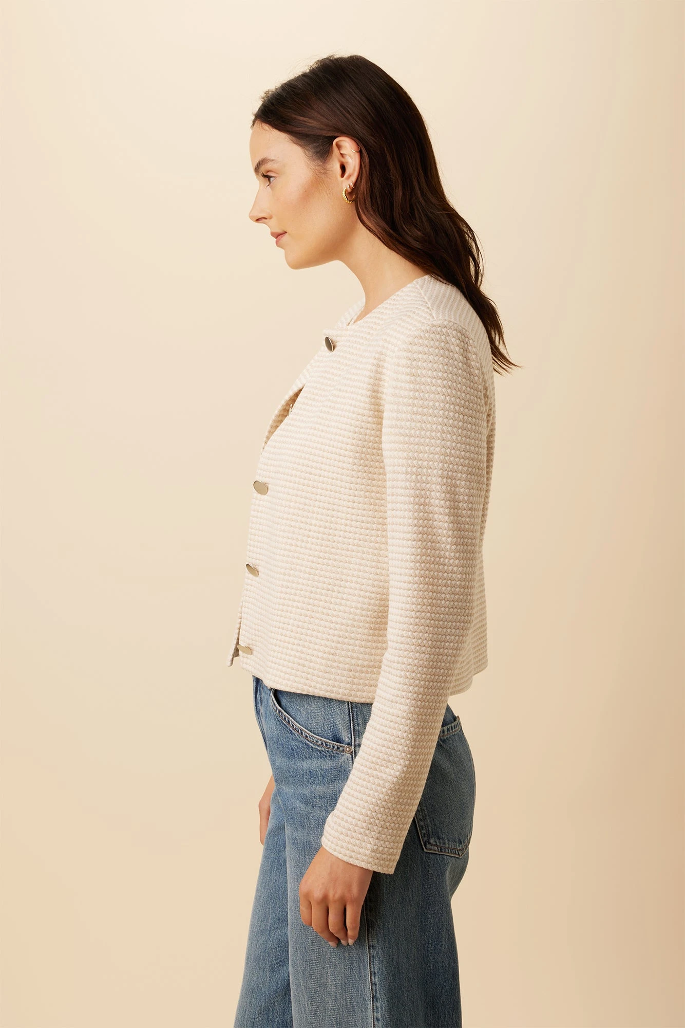 Erin Scallop Knit Jacket - Natural Oatmeal 2 Erin Scallop Knit Jacket - Natural Oatmeal - Image 2