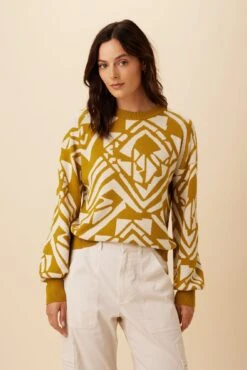 Galya Organic Cotton Sweater - Chartreuse Ivory