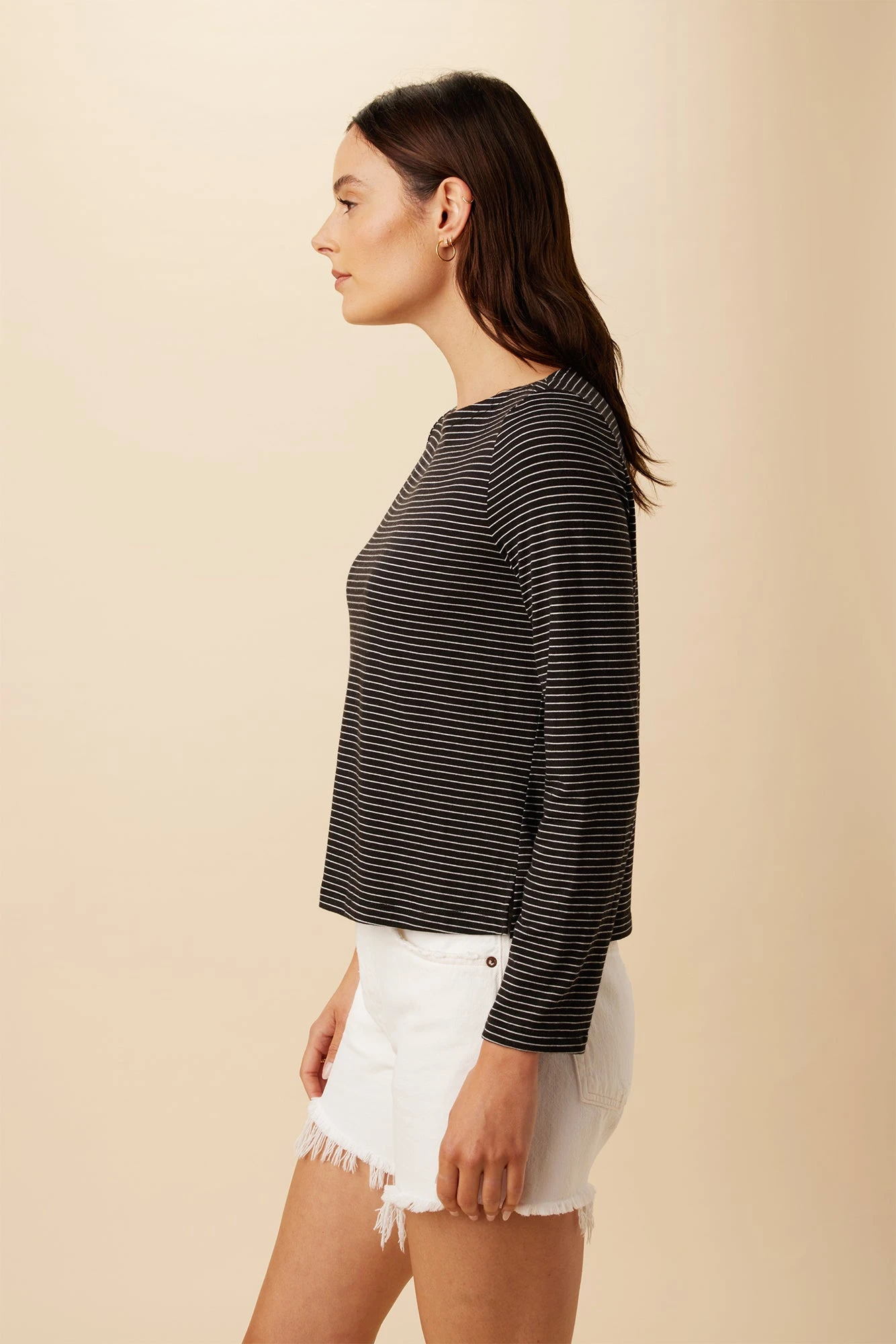 Cecelia Long Sleeve Reverie Slub Tee - Gigi Black Stripe 2 Cecelia Long Sleeve Reverie Slub Tee - Gigi Black Stripe - Image 2