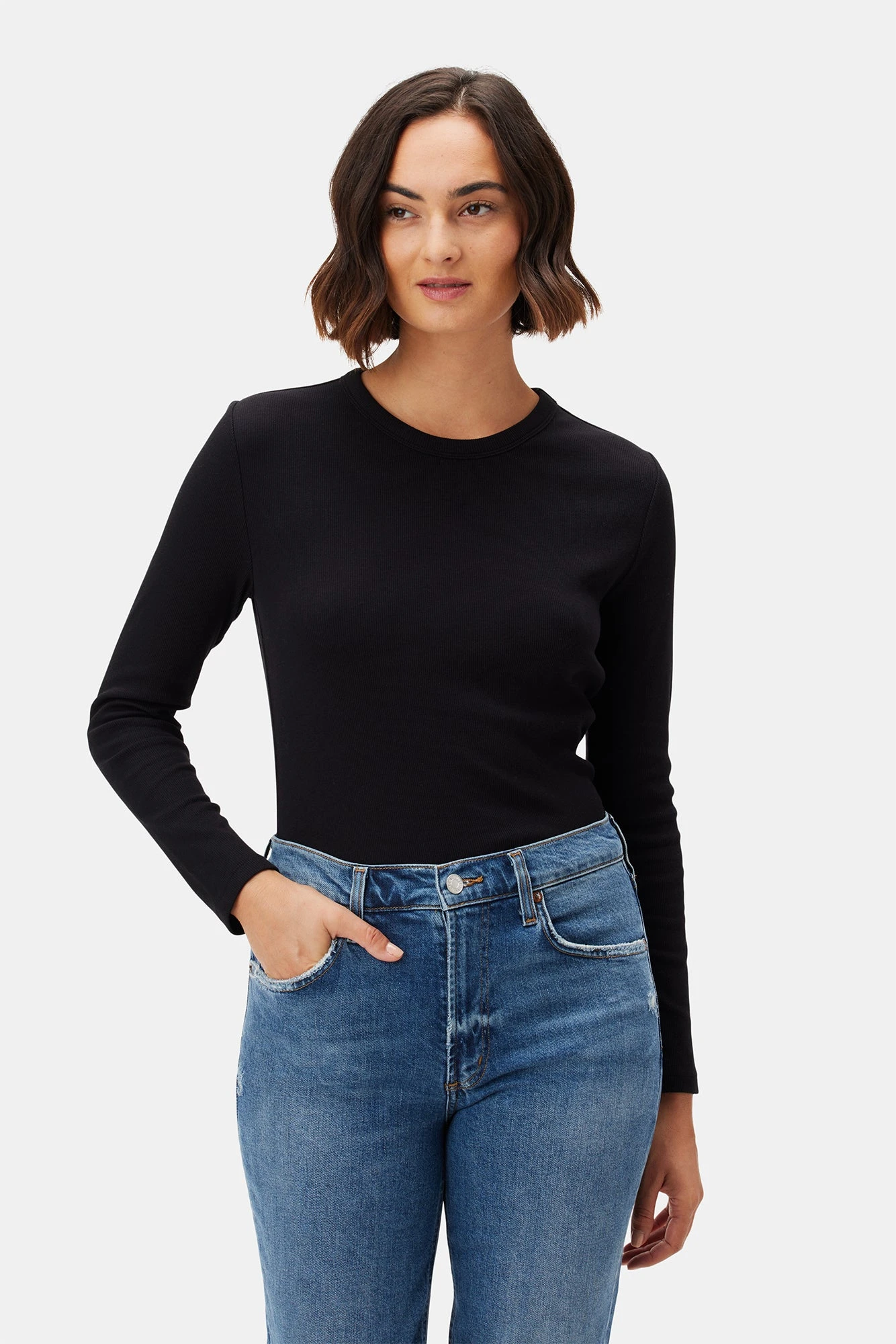 Eleanor Long Sleeve Baby Rib Tee - Black 2 Eleanor Long Sleeve Baby Rib Tee - Black - Image 2