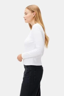 Eleanor Long Sleeve Baby Rib Tee - White -AGOLDE Shop 10277 Eleanor LS White 2