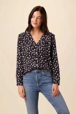 Kaya Washable Silk Blouse - Pebble Dot Black