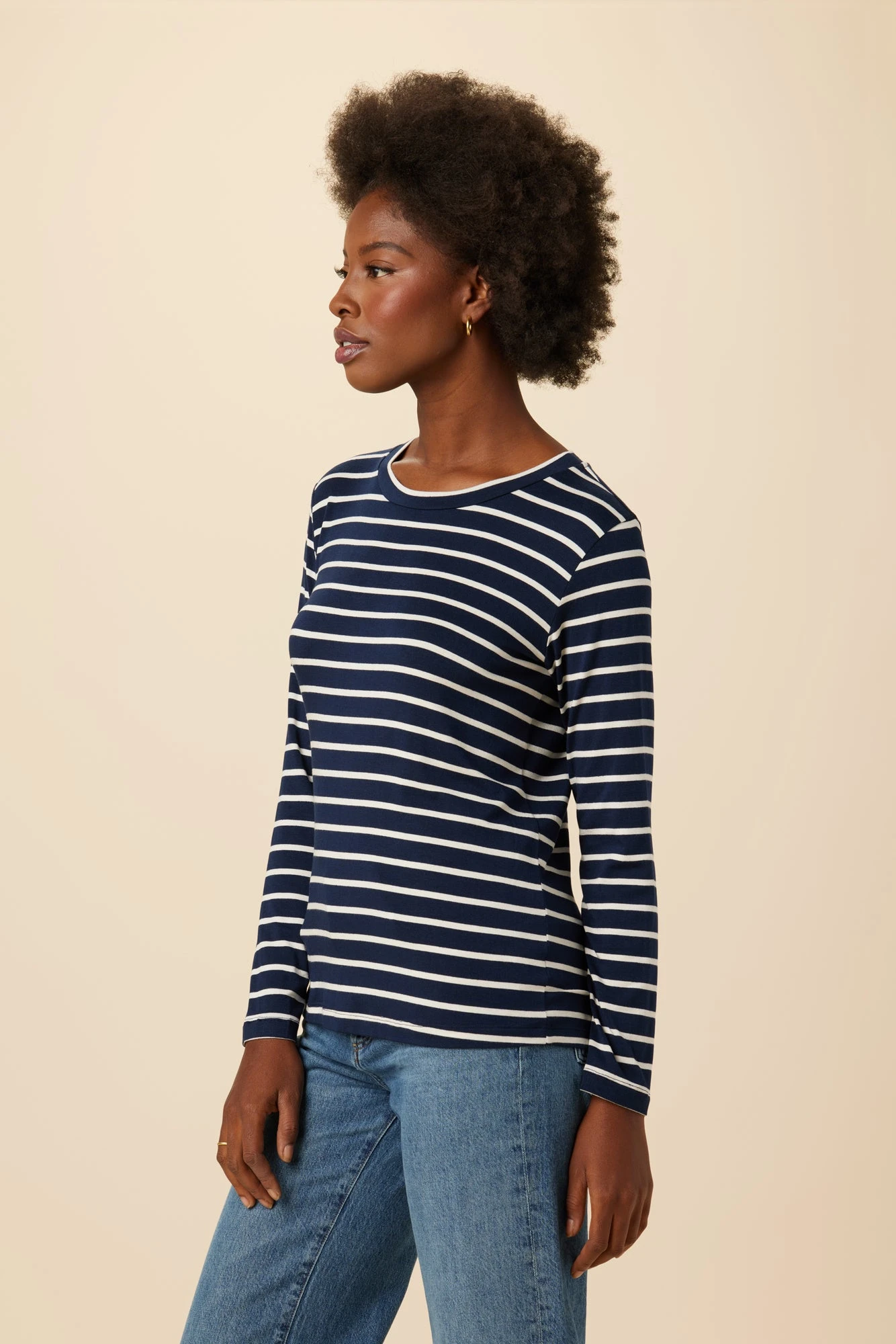 Berkeley Long Sleeve Dream Knit Tee - Basque Stripe 2 Berkeley Long Sleeve Dream Knit Tee - Basque Stripe - Image 2