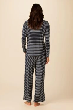 Lark Dream Knit Pajama Pants - Navy And White -AGOLDE Shop 12 0236 Lark Harbor Amsterdam Stripe Navy White 3