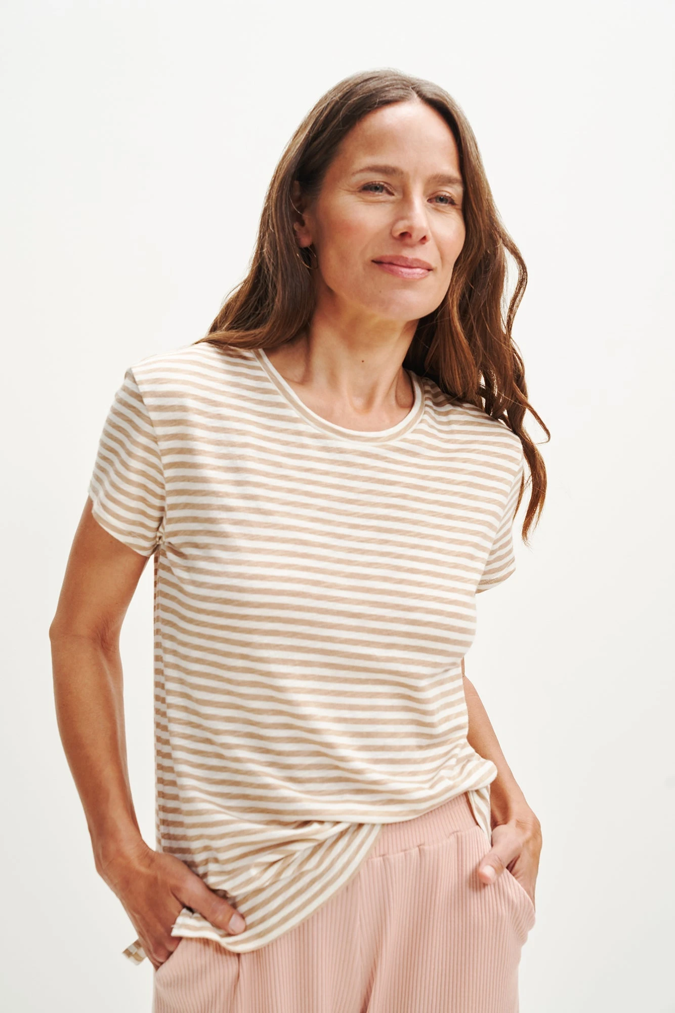 Leif Reverie Slub Tee - Soleil Stripe Tan 1 Leif Reverie Slub Tee - Soleil Stripe Tan