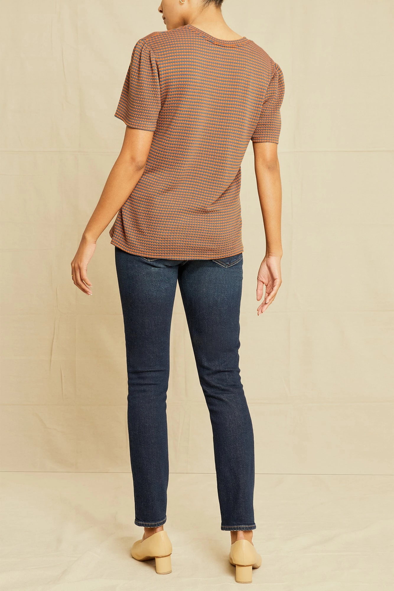 Odilia Scallop Knit Tee - Azure Umber Stripe 4 Odilia Scallop Knit Tee - Azure Umber Stripe - Image 4