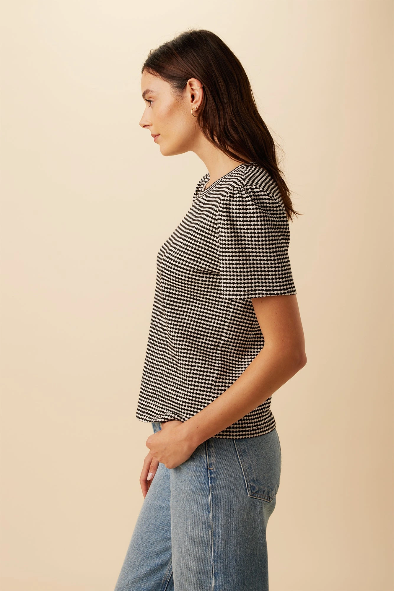 Odilia Scallop Knit Tee - Natural Black 2 Odilia Scallop Knit Tee - Natural Black - Image 2