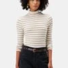 Flannery Dream Knit Turtle Neck - Ivory Camel Stripe