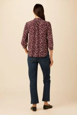 Charlotte 3/4 Sleeve Washable Silk Blouse - Pebble Dot Plum -AGOLDE Shop 26 10140 Charlotte Silk Plum Ivory 3