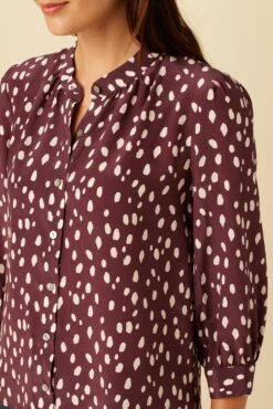 Charlotte 3/4 Sleeve Washable Silk Blouse - Pebble Dot Plum -AGOLDE Shop 26 10140 Charlotte Silk Plum Ivory 4