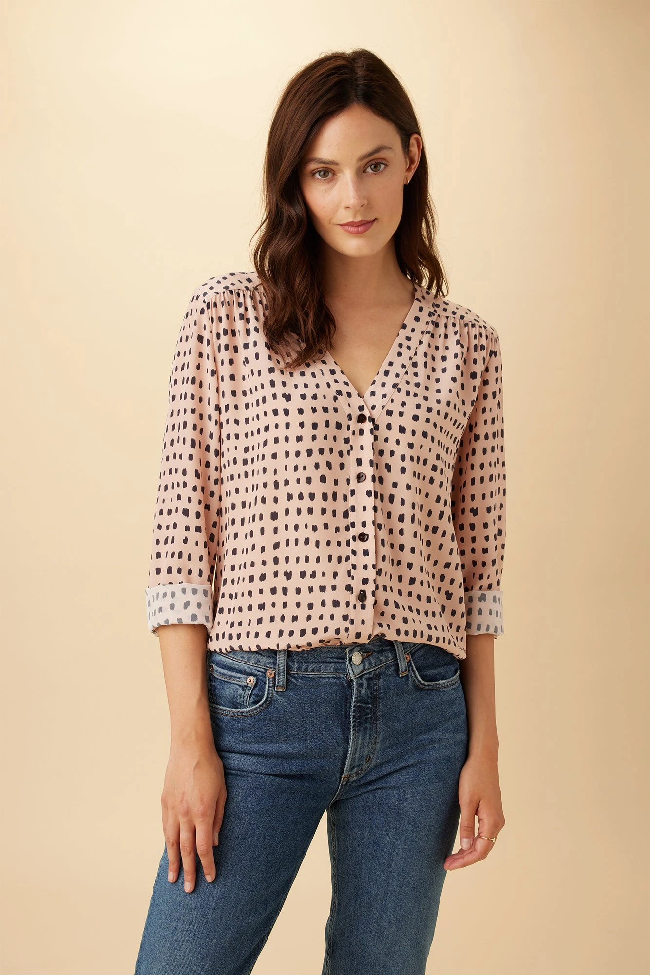 Kaya Washable Silk Blouse - Valencia Dot Pink 1 Kaya Washable Silk Blouse - Valencia Dot Pink
