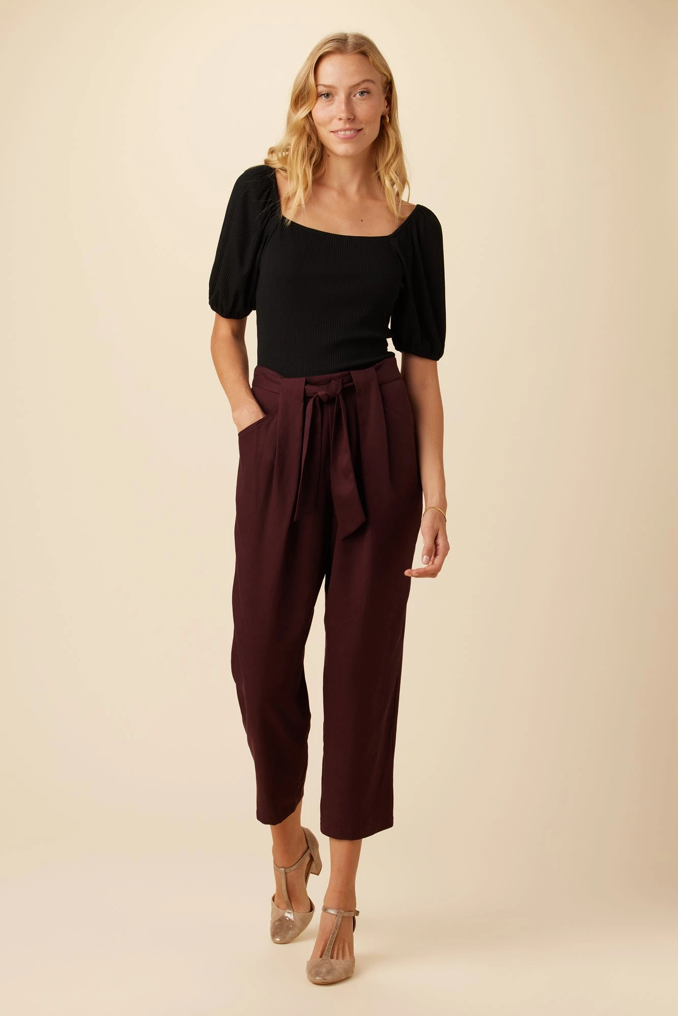 Anissa Tencel Twill Pant - Wine 2 Anissa Tencel Twill Pant - Wine - Image 2