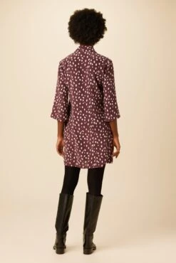 Gloria Washable Silk Dress - Pebble Dot Plum -AGOLDE Shop 7542 Gloria Plum Ivory 3