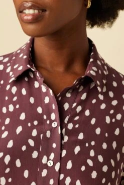 Gloria Washable Silk Dress - Pebble Dot Plum -AGOLDE Shop 7542 Gloria Plum Ivory 4