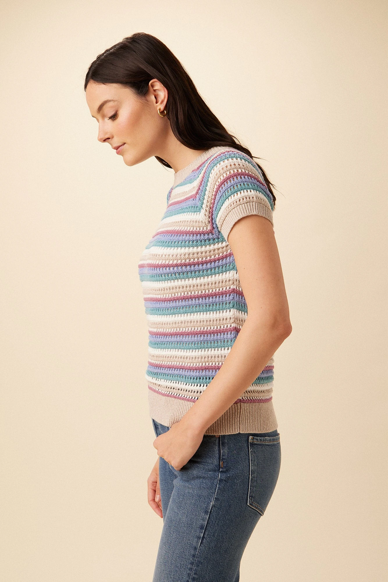 Rosario Sweater Tee - Multi Stripe 2 Rosario Sweater Tee - Multi Stripe - Image 2