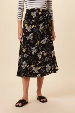 Blaze Washable Silk Wrap Skirt - French Jardin Black