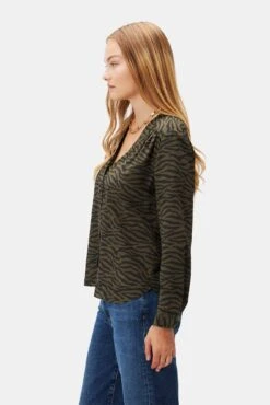 Kaya Washable Silk Blouse - Zebra Green Black 6 Kaya Washable Silk Blouse - Zebra Green Black -AGOLDE Shop 8509 Kaya Silk Zebra Green Black 2