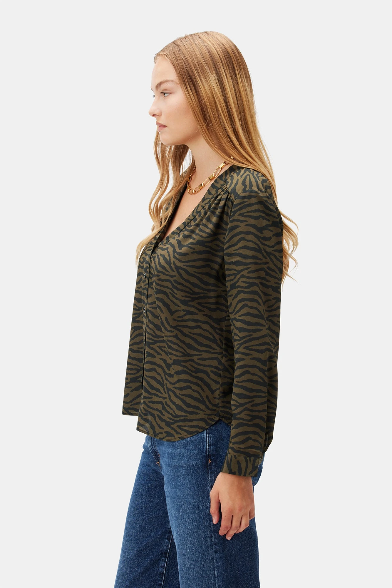 Kaya Washable Silk Blouse - Zebra Green Black 3 Kaya Washable Silk Blouse - Zebra Green Black - Image 3