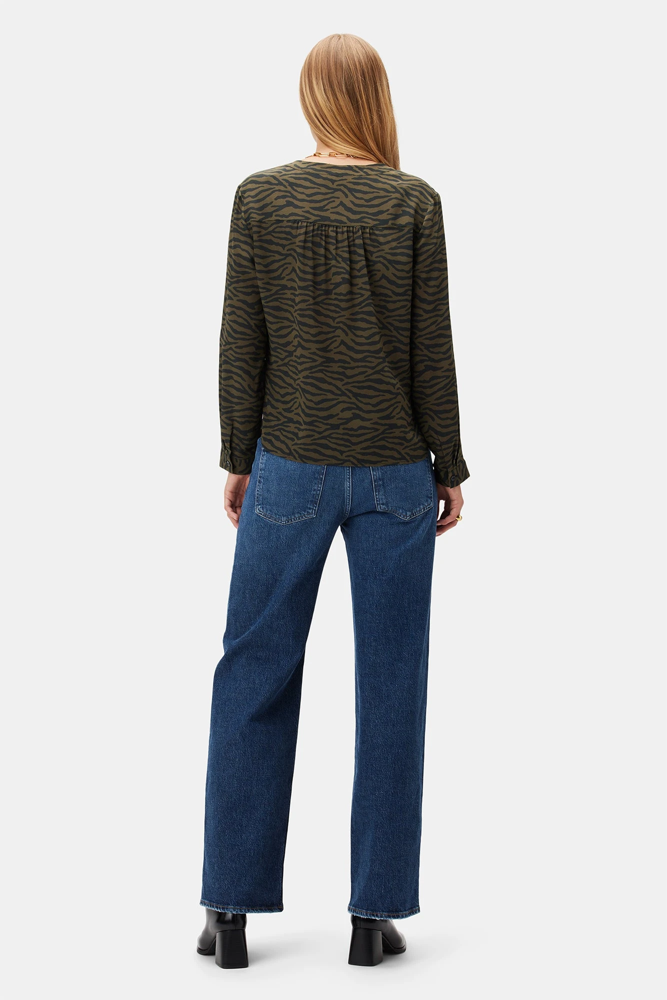 Kaya Washable Silk Blouse - Zebra Green Black 4 Kaya Washable Silk Blouse - Zebra Green Black - Image 4