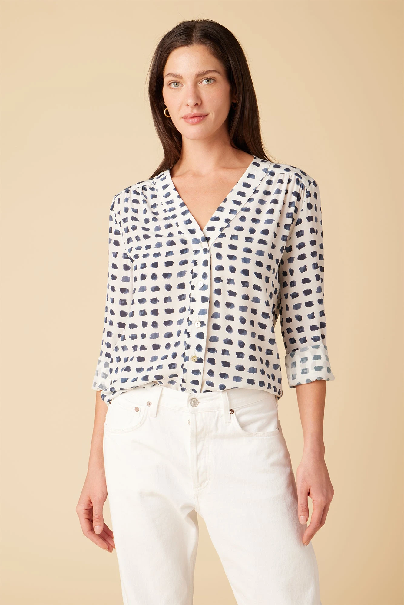 Kaya Washable Silk Blouse - Squared Up White 1 Kaya Washable Silk Blouse - Squared Up White