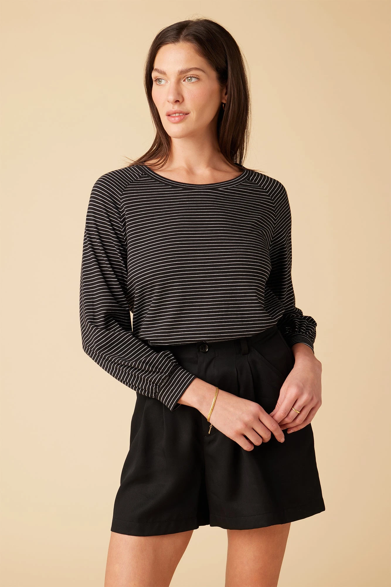 Issa Raglan Slub Tee - Gigi Black Stripe 1 Issa Raglan Slub Tee - Gigi Black Stripe