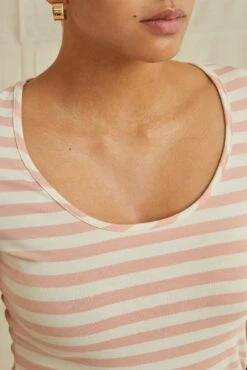 Cara Reverie Knit Tee - Rose And Ivory -AGOLDE Shop 9818CaraParisStripeRoseIvory 7084 web