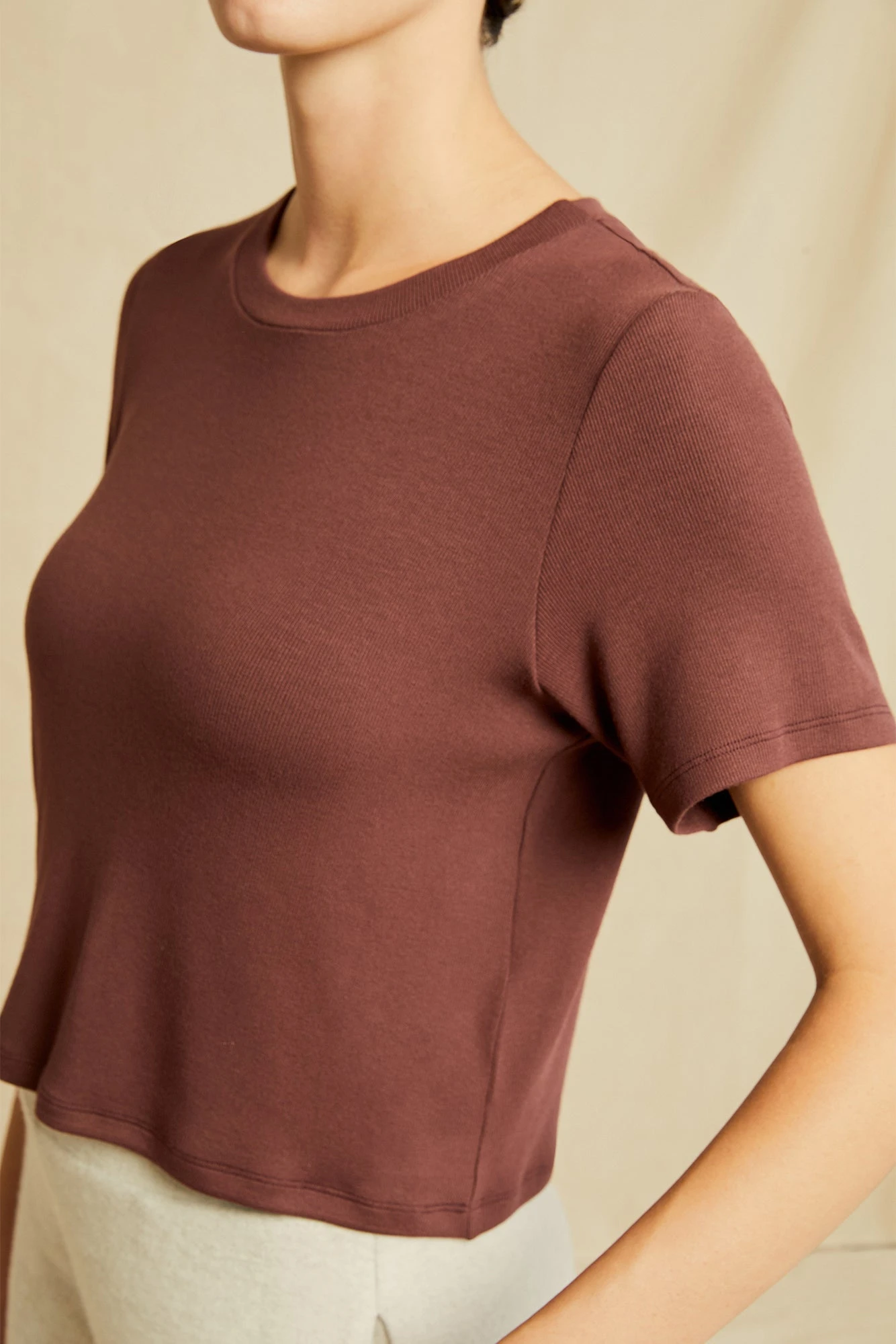 Tara Dream Rib Cropped Tee - Mocha 1 Tara Dream Rib Cropped Tee - Mocha