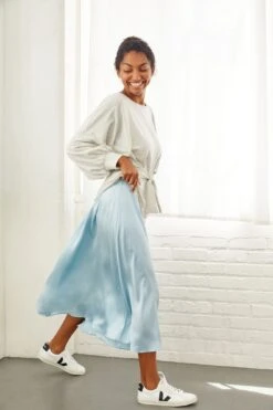 Blaze Washable Silk Skirt - Sky