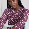 Charlotte 3/4 Sleeve Washable Silk Blouse - Pebble Dot Plum